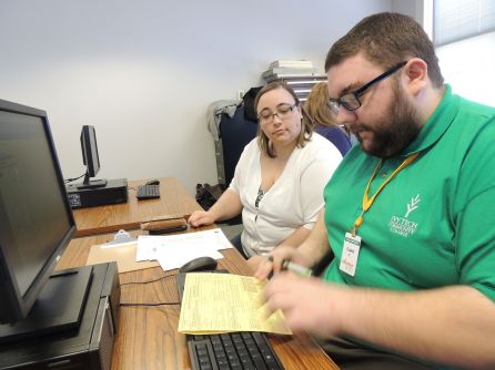 ccounting major and VITA volunteer Caleb Young assists Kristin Sears with her tax returns. Sears is the secretary in Ivy Tech Northeast's Dual Credit office. 