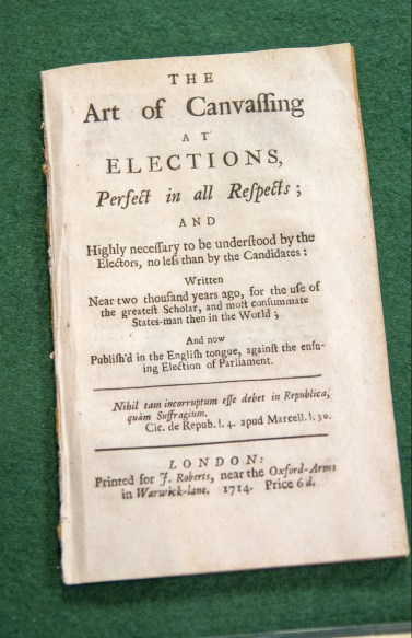 That's "The Art of Canvassing at Elections, Perfect in all Respects." Not "The Art of Canvaffing at Elections, Perfect in all Refpects." I see where you'd be confused.