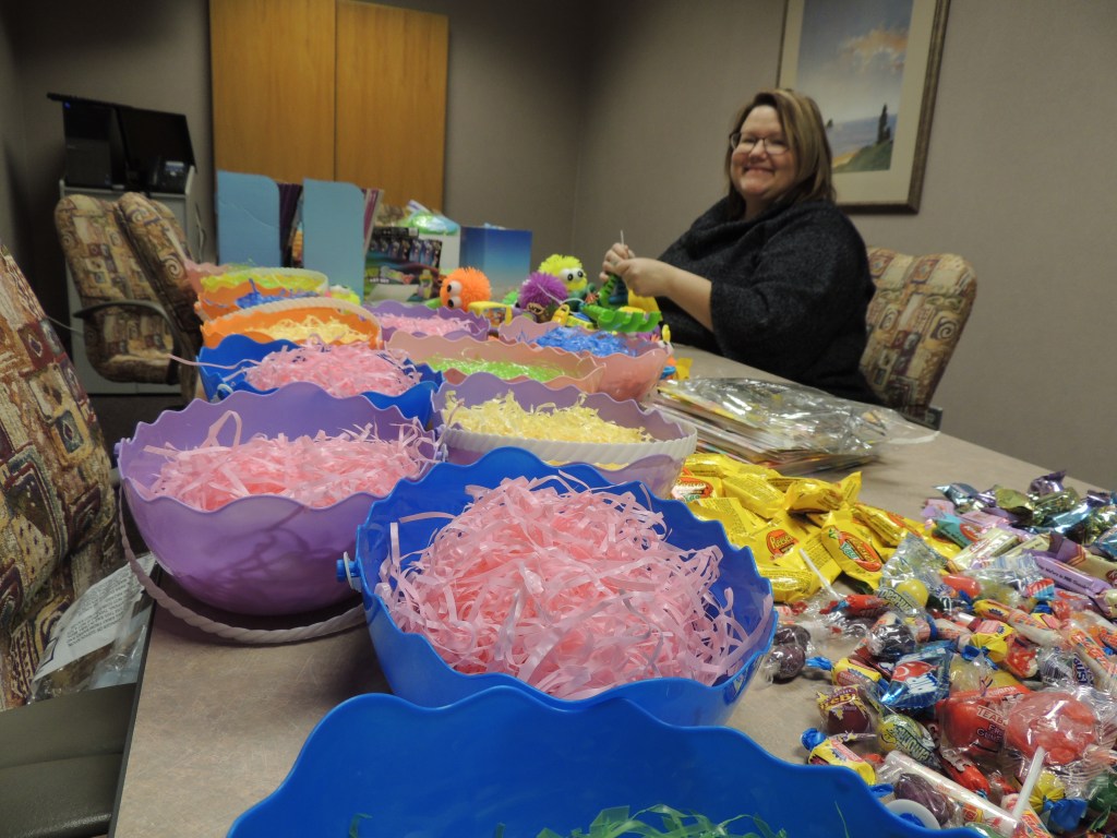 Hard at work making sure the SCAN kids get a great basket on Easter morning