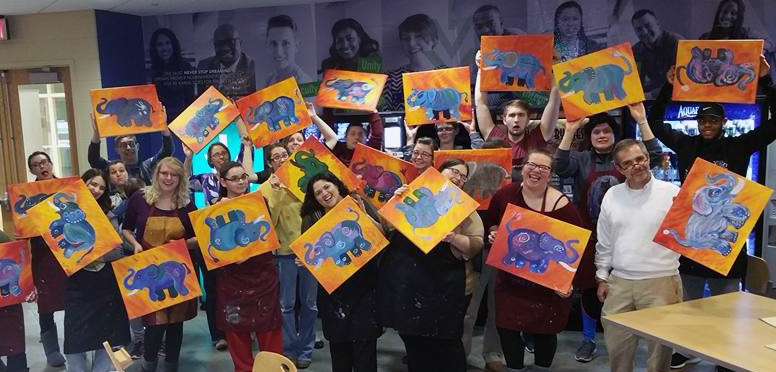 G.O.A.L. y Amigos, the Latino student organization at Ivy Tech Northeast, partnered with American Honors and the Associate Accelerated Program for a Painting with a Twist event back in January in the Blue Bamboo in the Student Life Center.