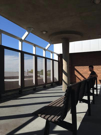 General studies student Gordon Beemer on the outdoor area on Harshman's second floor back in 2014.