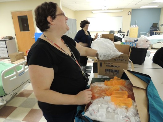 Nursing student Emmy Bentley at a "supplies-packing party" on Oct. 28.