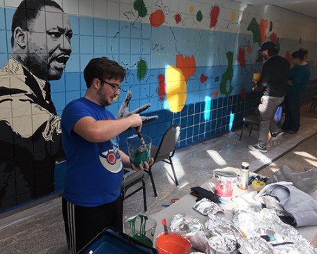Visual communications students at Ivy Tech Northeast designed and painted the Martin Luther King Jr. mural on the wall in the Student Life Center last semester. The mural, part of the College’s statewide Martin Luther King Jr. Legacy Project, will be dedicated Jan. 18. 